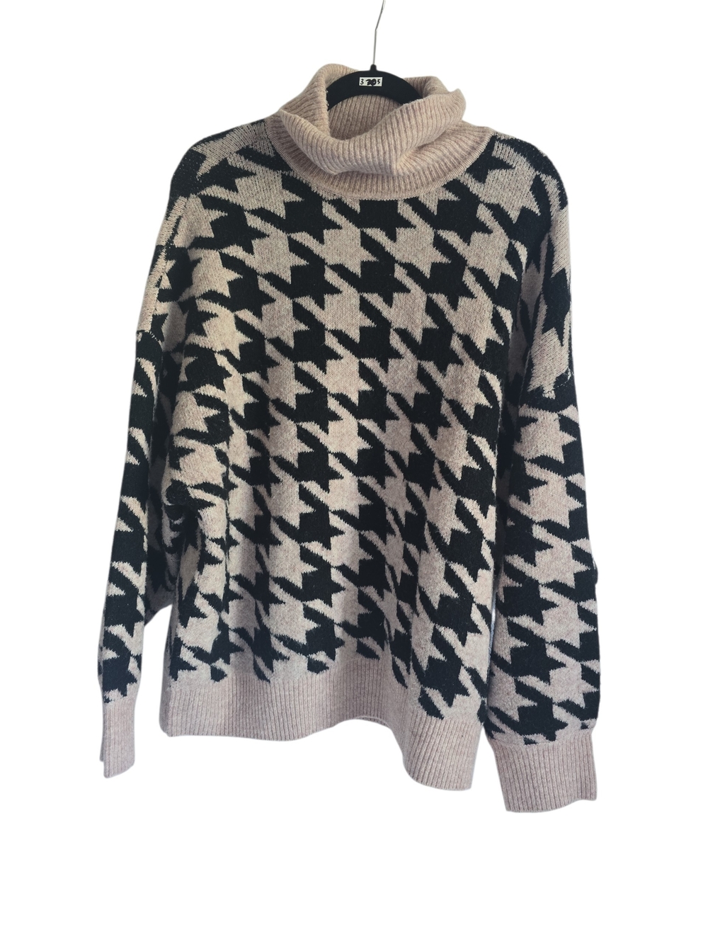 Vince Camuto Black & Beige Houndstooth Turtleneck Sweater